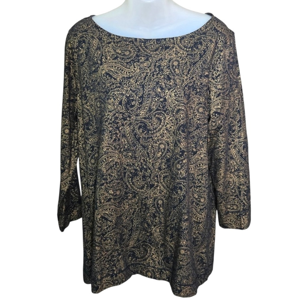 Lauren Jeans Co Womens Metallic Paisley Mob Wife Statement Top Size XL Glam NWT